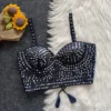 Bollywood Style Original Mirror Work Bustier Blouse – Handcrafted Soft Silk Padded Crop Top (Size 36–40) - Image 4