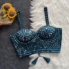 Bollywood Style Original Mirror Work Bustier Blouse – Handcrafted Soft Silk Padded Crop Top (Size 36–40) - Image 5