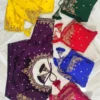 Bridal Aari Work Readymade Blouse – Padded Soft Silk Saree Blouse with Glass Sleeves (Size 32-44) - Image 2