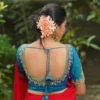 Bridal Aari Work Readymade Blouse – Padded Soft Silk Saree Blouse with Glass Sleeves (Size 32-44) - Image 3