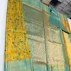 Bridal Gold Tissue Kanchi Pattu Saree with Multi-Color Elephant & Peacock Check Pallu - Image 3