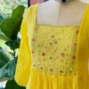 Bright Yellow Pintuck Chiffon Anarkali Dress – Hand Embroidered Floral Yoke Square Neck Haldi Gown - Image 3