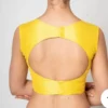 Bright Yellow Raw Silk Sleeveless Saree Blouse – Broad Square Neck Cut-Out Back Designer Choli