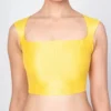 Bright Yellow Raw Silk Sleeveless Saree Blouse – Broad Square Neck Cut-Out Back Designer Choli - Image 2