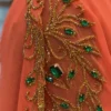Buy Luxury Peach/Coral Embroidered Gown & Party Wear Ethnic Dress - Image 3