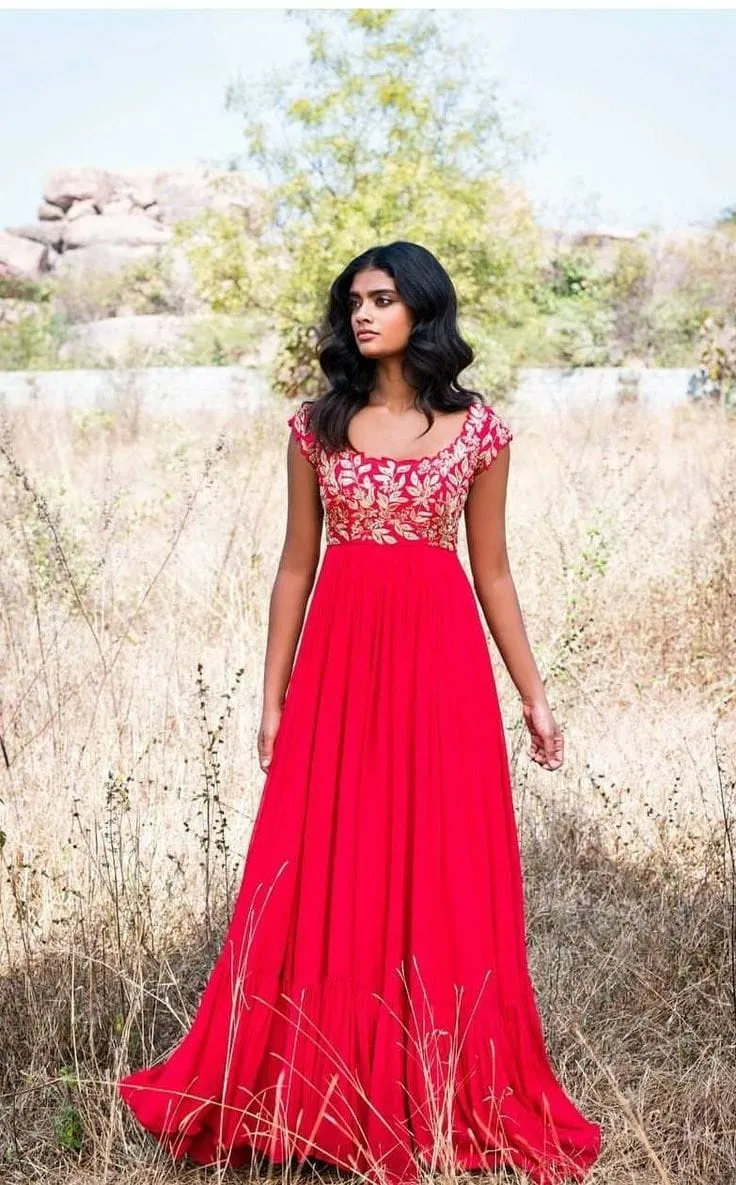 Buy Luxury Red Embroidered Gown & Party Wear Anarkali
