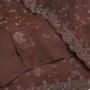 Chocolate Brown Fendy Satin Saree with Beads & Sequins Embroidery | Designer Scalloped Cutwork Border Party Wear Saree with Heavy Blouse - Image 5