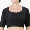 Classic Black Cotton Silk Saree Blouse | Princess Cut Readymade Blouse with Elbow Sleeves & Modest High Back - Image 2