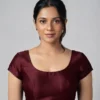 Classic Silk Blend U-Neck Short Sleeve Blouse | Ready Made Saree Blouse Online Shopping - Image 6