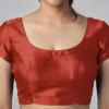 Classic Silk Blend U-Neck Short Sleeve Blouse | Ready Made Saree Blouse Online Shopping - Image 7
