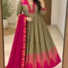 Cotton Spun Silk Festive Anarkali Suit Set with Rangoli Silk Dupatta