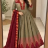 Cotton Spun Silk Festive Anarkali Suit Set with Rangoli Silk Dupatta - Image 2