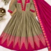 Cotton Spun Silk Festive Anarkali Suit Set with Rangoli Silk Dupatta - Image 5