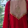 Crimson Red Flared Anarkali Suit Set – Blush Pink Contrast Embroidered Yoke with Coin Lace Latkan & Scalloped Dupatta - Image 2