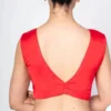 Crimson Red Raw Silk Sleeveless Saree Blouse – Deep V-Neck & Plunging V-Back Readymade Crop Top - Image 2