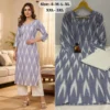 Daily Wear Handloom Style Ikkat Straight Kurta with Flared Cotton Palazzo - Image 2