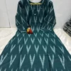 Daily Wear Handloom Style Ikkat Straight Kurta with Flared Cotton Palazzo - Image 3