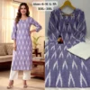 Daily Wear Handloom Style Ikkat Straight Kurta with Flared Cotton Palazzo - Image 5
