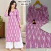 Daily Wear Handloom Style Ikkat Straight Kurta with Flared Cotton Palazzo - Image 7
