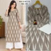 Daily Wear Handloom Style Ikkat Straight Kurta with Flared Cotton Palazzo - Image 9