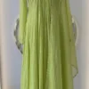 Deep Purple Pleated Silk Anarkali Suit Set with Embroidered Scoop Neck, Straight Pants & Scalloped Dupatta – Wedding & Festive Wear
