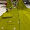 Designer Floral Embroidery Coral Silk A-Line Kurta with Roman Silk Pant & Scalloped Dupatta Set - Image 7