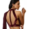 Designer Georgette Saree with Halter Velvet Blouse | Cutout Backless Cocktail Saree - Image 10