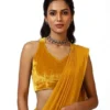 Designer Georgette Saree with Halter Velvet Blouse | Cutout Backless Cocktail Saree - Image 3