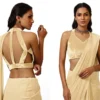 Designer Georgette Saree with Halter Velvet Blouse | Cutout Backless Cocktail Saree - Image 5