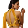 Designer Georgette Saree with Halter Velvet Blouse | Cutout Backless Cocktail Saree - Image 6