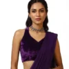 Designer Georgette Saree with Halter Velvet Blouse | Cutout Backless Cocktail Saree - Image 7
