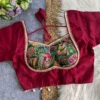 Designer Mumtaz Cut Saree Blouse – Roman Silk Contrast Paisley Print & 3/4 Elbow Sleeves