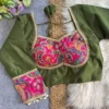 Designer Mumtaz Cut Saree Blouse – Roman Silk Contrast Paisley Print & 3/4 Elbow Sleeves - Image 12