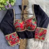 Designer Mumtaz Cut Saree Blouse – Roman Silk Contrast Paisley Print & 3/4 Elbow Sleeves - Image 2
