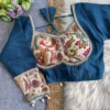 Designer Mumtaz Cut Saree Blouse – Roman Silk Contrast Paisley Print & 3/4 Elbow Sleeves - Image 5