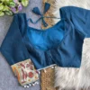 Designer Mumtaz Cut Saree Blouse – Roman Silk Contrast Paisley Print & 3/4 Elbow Sleeves - Image 6