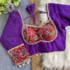 Designer Mumtaz Cut Saree Blouse – Roman Silk Contrast Paisley Print & 3/4 Elbow Sleeves - Image 8