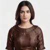 Designer Pleated Neck Saree Blouse for Women | Ready-Made Party Wear Blouse with Ruffled Short Sleeves - Image 8