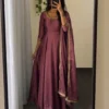 Designer Rangoli Silk Anarkali Gown with Dupatta – 10M Heavy Flair Handwork Long Kurti for Festive & Wedding Wear