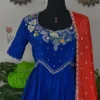 Designer Royal Blue Silk Long Gown & Contrast Orange Dupatta | Ethnic Party Wear