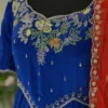 Designer Royal Blue Silk Long Gown & Contrast Orange Dupatta | Ethnic Party Wear - Image 2