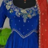 Designer Royal Blue Silk Long Gown & Contrast Orange Dupatta | Ethnic Party Wear - Image 3