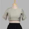 Designer Sage Green Saree Blouse for Women | Ready-Made Crew Neck Party Wear Blouse with Criss-Cross Lace-Up Back - Image 2