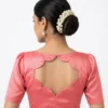 Designer Scalloped Back Neck Blouse | Solid Raw Silk Puff Sleeve Saree Blouse Online - Image 2