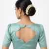 Designer Scalloped Back Neck Blouse | Solid Raw Silk Puff Sleeve Saree Blouse Online - Image 3