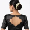 Designer Scalloped Back Neck Blouse | Solid Raw Silk Puff Sleeve Saree Blouse Online - Image 4