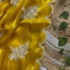Designer Shimmer Jimmy Choo Saree | Handcrafted Floral Sequence Work & Scalloped Cut Work Border Party Wear Saree - Image 3