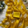 Designer Shimmer Jimmy Choo Saree | Handcrafted Floral Sequence Work & Scalloped Cut Work Border Party Wear Saree - Image 4