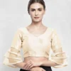 Designer V-Neck Saree Blouse for Women | Ready-Made Party Wear Blouse with Layered Sheer Ruffle Sleeves - Image 4