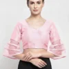 Designer V-Neck Saree Blouse for Women | Ready-Made Party Wear Blouse with Layered Sheer Ruffle Sleeves - Image 5